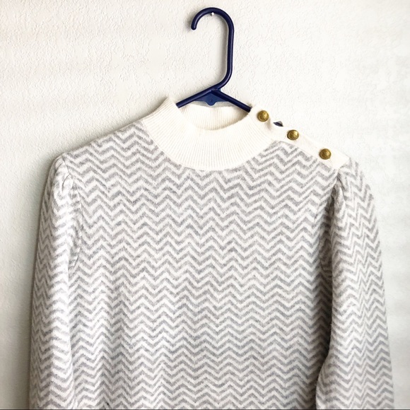 J. CREW mock neck button herringbone alpaca blend sweater S - Picture 4 of 11